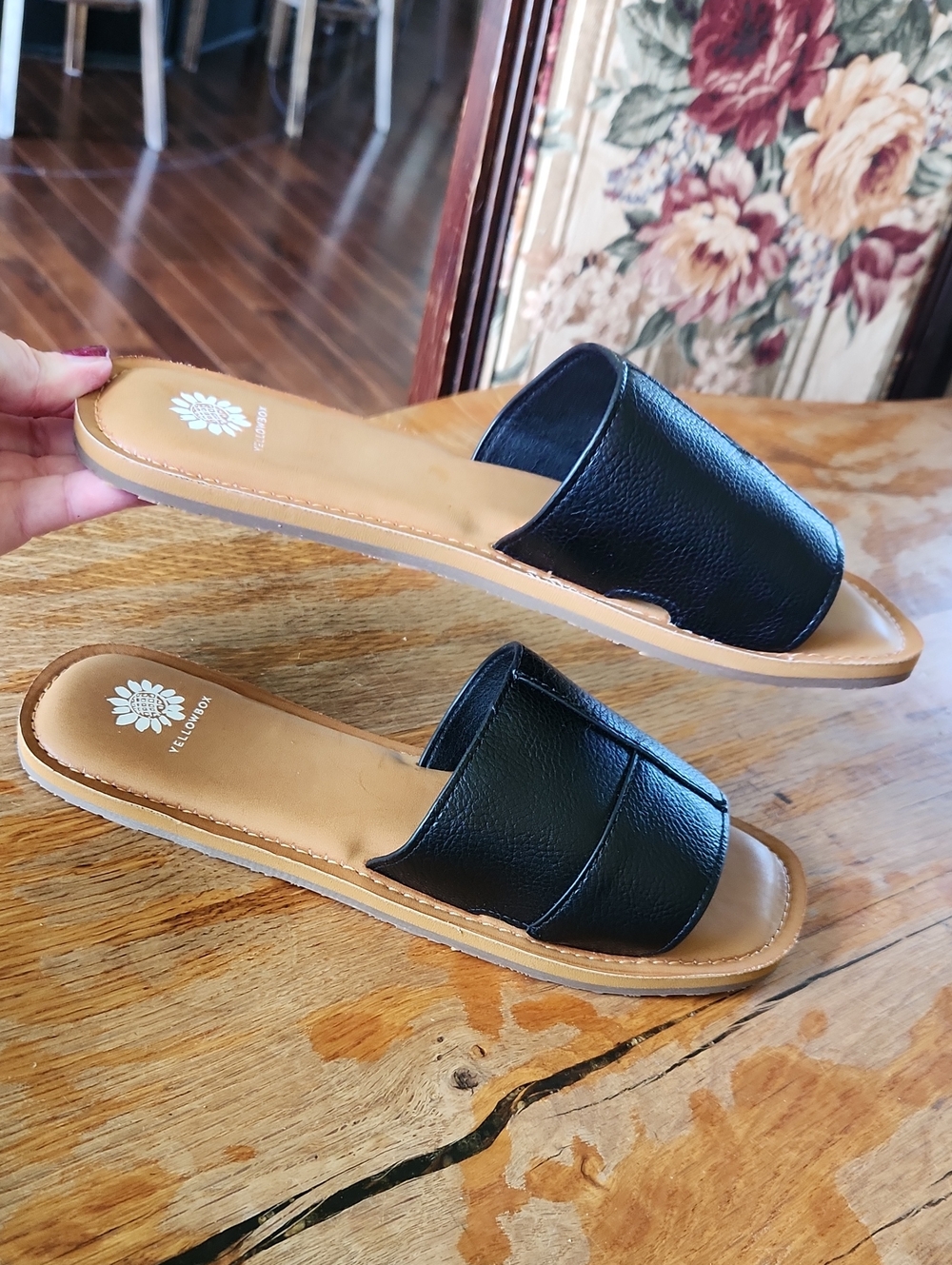 YELLOWBOX sz 8.5 dixon flat slides black vegan - Picture 5 of 11